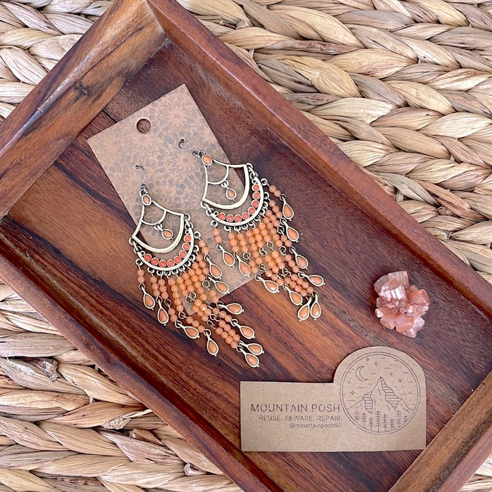 Lucky Brand Carnelian Orange and Brass color Chandelier Earrings